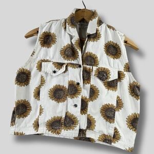 Sunflower Denim Vest Womens Medium Cropped Sleeveless Button Front Jacket